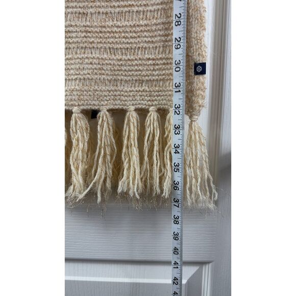 Gap Women's Cream Gold Metallic Sparkle Fringe Scarf Lambswool Blend 10 x 74 - Picture 9 of 12